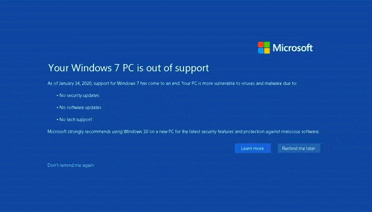 14 Gennaio 2020 scade Windows 7 assistenza a padova