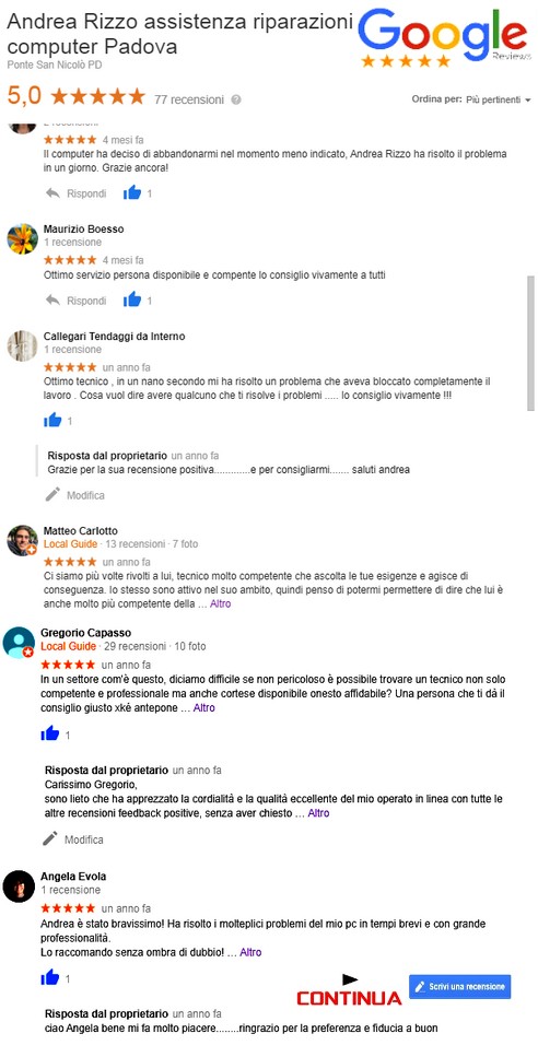 recensioni 5 stelle riparazioni computer padova
